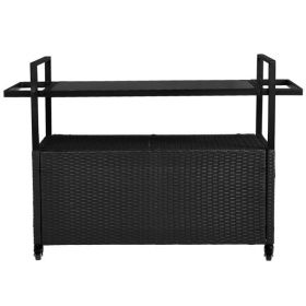 Outdoor Bar Cart Table, Large Wicker Island Rolling Cart (Color: as picture)