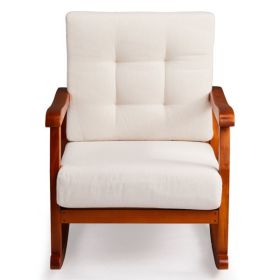 Outdoor Wood Rocking Chair with Detachable Washable Cushions, Patio Rocker with Inclined Backrest (Color: as picture)